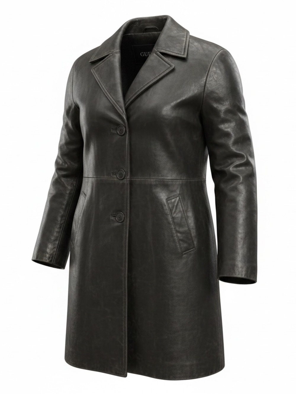 Guess Women's Black Leather Button-Front Jacket
